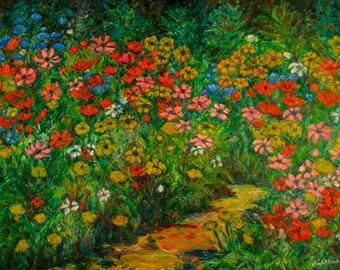 Natural Rhythm 40x30 Impressionist Landscape  Painting of Wildflowers by Award Winning Artist Kendall Kessler