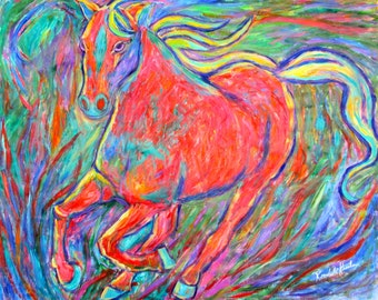 Galloping Red Art 16x20 Expressionistic Horse Ptg by Award Winning Artist Kendall F. Kessler