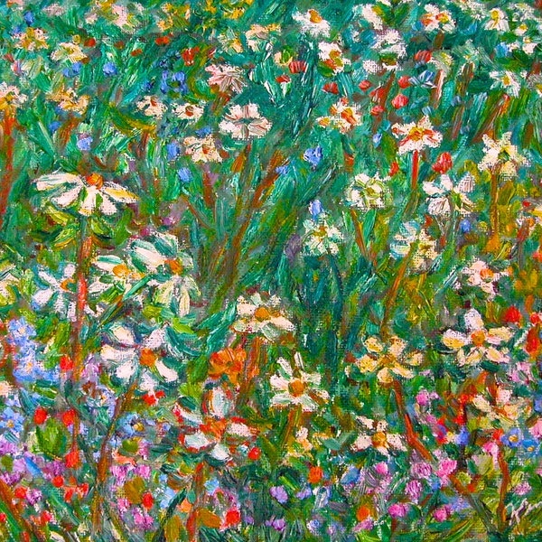 Jumbled Up Wildflowers Art 9x12 Impressionist Landscape Ptg. by Award Winner Kendall Kessler