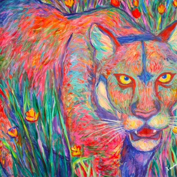 Beauty and Danger  Original 20" x 16" Cougar painting by Award Winning Artist Kendall F. Kessler