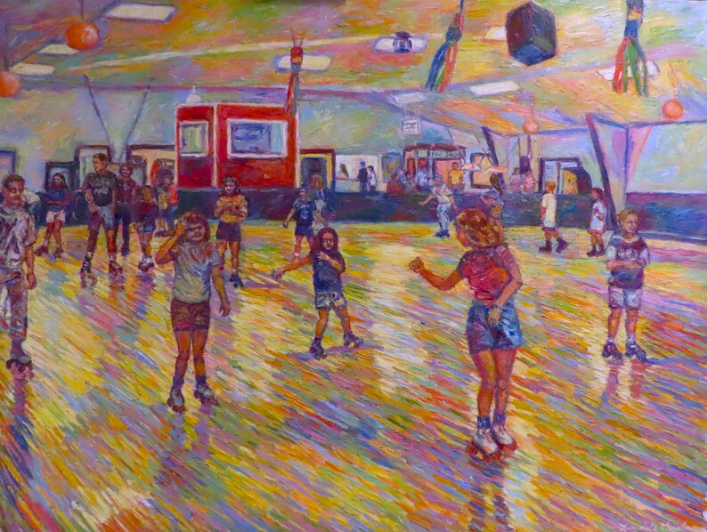 Dominion Skating Rink Art 40x30 Impressionist Sports Oil Painting by ...