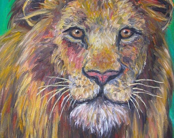 Lion Stare Art 14"x11" Impressionist Wildlife Portrait by Award Winning Artist Kendall Kessler