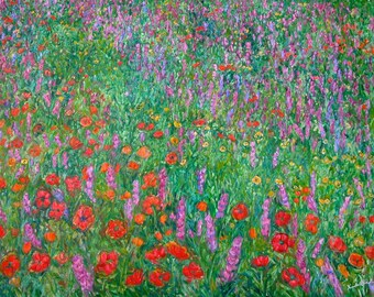 Wildflower Current Art 40x30 Impressionist Wildflower Oil Ptg. by Award Winner Kendall Kessler