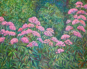 Rhododendron at Black Rock Hill Art 40x30 Impressionist Landscape Painting by Kendall Kessler