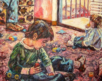 A Birthday Party Art 40x25 Original Oil Children Painting by Award Winning Artist Kendall Kessler