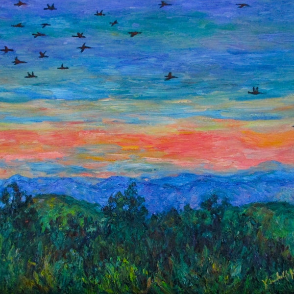 Wintergreen Sunset Original 14" x 11" Impressionist Oil Painting by Award Winning Artist Kendall F. Kessler