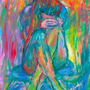 Alone Original Seated Nude Girl acrylic painting by Award Winning Artist Kendall F. Kessler image 1