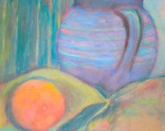 Orange Art Original 9" x 12" Impressionist Still Life Oil Painting by Award Winning Artist Kendall F. Kessler