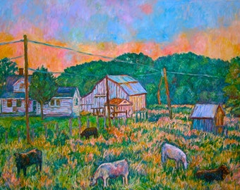 Farm Near Fancy Gap Art 40x30 Impressionist Landscape Painting by Award Win Kendall Kessler
