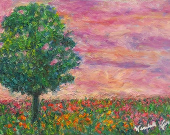 Around a Tree Impressionist wildflower painting by Award Winning Artist Kendall F. Kessler