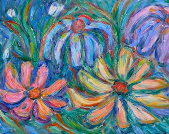 Imaginary Flowers   Original 20" x 9" floral oil painting by Award Winning Artist Kendall F. Kessler