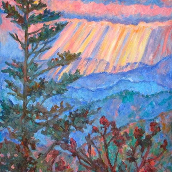 Blue Ridge Overlook Art 16x12 Impressionist mountains oil painting by KENDALL KESSLER