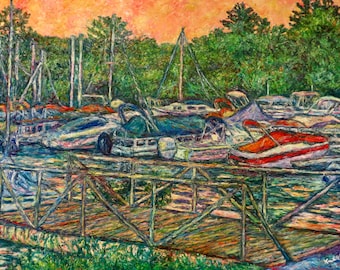Claytor Lake Dock Original 40" x 30" oil painting by Award Winning Artist Kendall F. Kessler