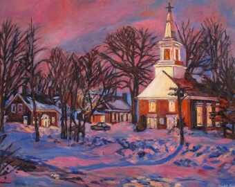 Church Light Original 40" x 30" Impressionist Oil Painting by Award Winning Artist Kendall F. Kessler