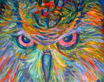 Owl Stare Art 16 x 20 Original Wildlife Painting by Award Winning Artist Kendall F. Kessler