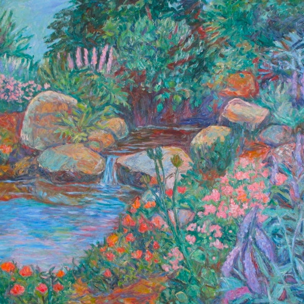 Rock Garden Art 30x42 Impressionist Landscape Oil Painting by Award Winner Kendall Kessler
