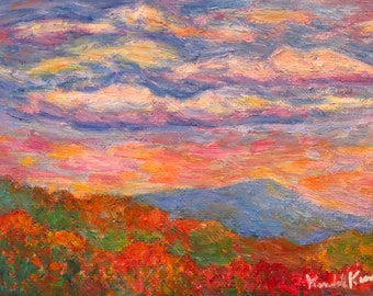 Red Autumn on the Ridge Original 12" x 9" Impressionist oil painting by Award Winning Artist Kendall F. Kessler