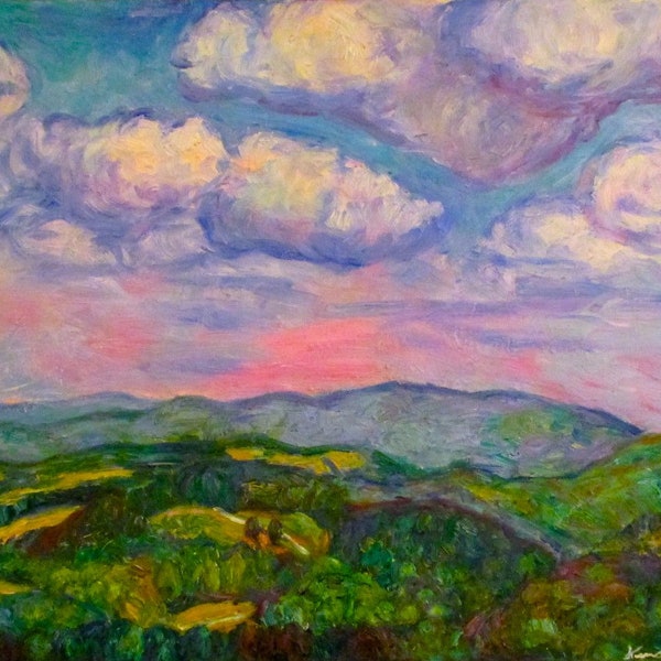 Violet Rocky Knob Evening Art 20x16 Original Oil Mountains Ptg. by Award Winner Kendall Kessler