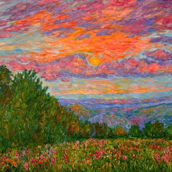 Sweet Pea Morning on the Blue Ridge Art 24x18 Oil Impressionist ptg. by Kendall Kessler