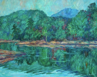 Misty Morning at Carvins Cove  Original oil painting by Kendall F. Kessler