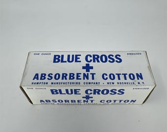 Vintage Blue Cross Absorbent Cotton Box Hampton Manufacturing New Rochelle NY