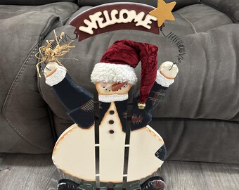 Home Interiors Vintage 21" Tall Wooden Snowman Welcome 52018 Freestanding