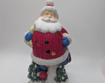 Vintage Ceramic Skating Santa Claud Christmas Holiday Light Up Table Display