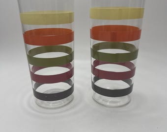 Vintage Set 2 Swanky Swigs Striped Fiesta Tumblers MCM Retro Barware