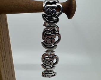 Vintage Womens Silver Tone Home Interiors & Gifts Rose Rosebud Logo Bracelet