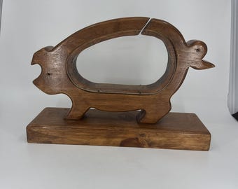 Vintage Handmade Wooden Piggy Bank Coin Money Box /w Slot Plexiglass 80s