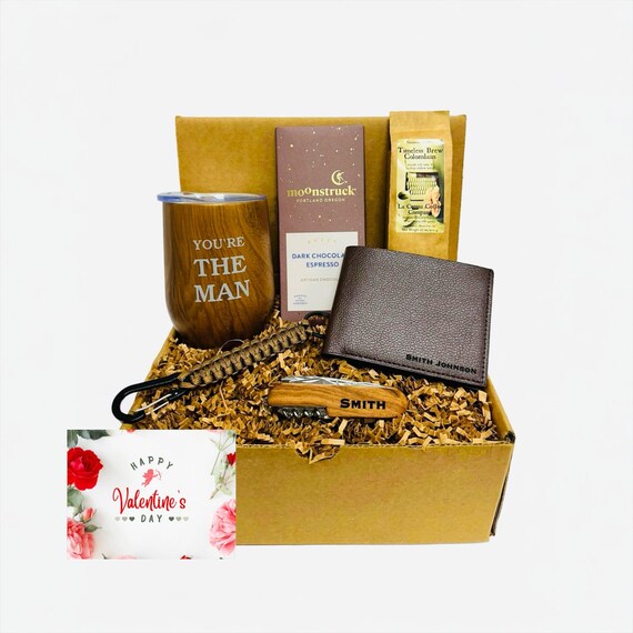 Personalized 'You Are The Man' Gift Box,  Coffee & Chocolate Gift Baskets,  Valentines Gift Basket for Husband, Valentines Day  Gift for Men