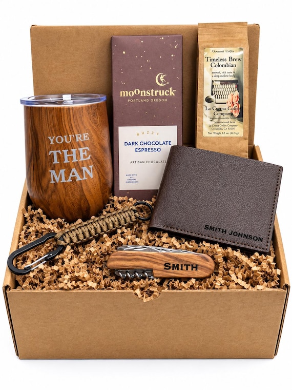 Personalized 'You Are The Man' Gift Box, Coffee, Chocolate, Wallet, Knife