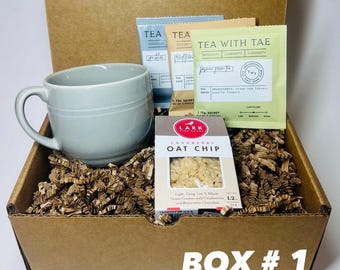 Cozy Tea Gift Box: Mug, Tea, and Oat Chip Cookie
