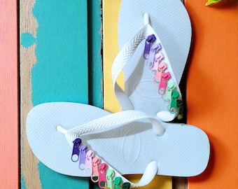 Tongs Havaianas originales avec fermetures éclair colorées - Sandales d'été amusantes fabriquées à la main