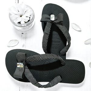 Black Original Havaianas Flip Flops - Summer Handmade Decorated Wedding Sandals, Custom Beach Shoes, Luxury Bridal Flip Flops, Gift for Her