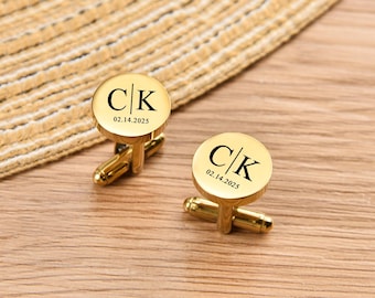 Manschettknappar till marskalkar, Personliga manschettknappar, Manschettknappar till marskalkar, Bröllopspresenter, Anpassade graverade runda manschettknappar, Manschettknappar med initialer