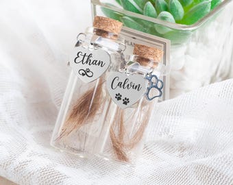 Frasco conmemorativo personalizado para mascotas, recuerdo de piel personalizado, dije de corazón grabado