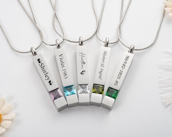 Personalized Birthstone Urn Necklace, Stainless Steel Cremation Jewelry