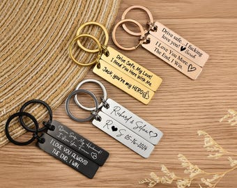 Engraved Stainless Steel Rectangle Keychain,Personalized Keychain,Couple Gift,Drive Safe I Love You,Custom Be Safe Keychain for Men/Women