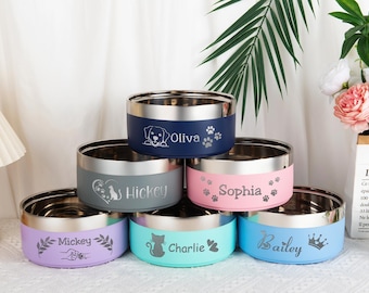Custom Stainless Steel Pet Bowl, Personalized Dog Cat Food Water, Macaron Colors, Two Sizes
