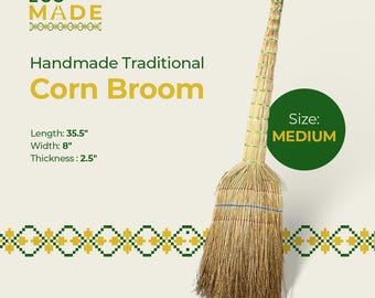 Handmade Traditional Corn Broom, Natural Straw Bristles, Heavy Duty
