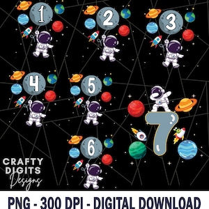 Astronaut Birthday Number PNG,  7th Birthday, 6 7 Meme, Space Theme, Planets, Rocket, Digital Download