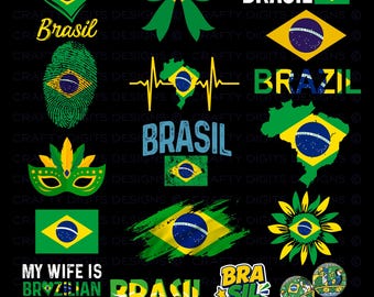 Paquete de imágenes PNG de Brasil, Bandera de Brasil PNG, Imágenes prediseñadas del orgullo brasileño, Gráficos retro de Brasil, Patriótico brasileño, +17 archivos PNG para descarga digital