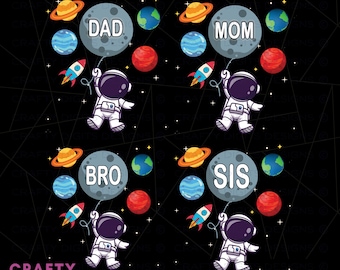Imagen PNG de cumpleaños de astronauta, mamá del cumpleañero, papá del cumpleañero, hermana del cumpleañero, hermano del cumpleañero, cohete espacial (descarga digital)