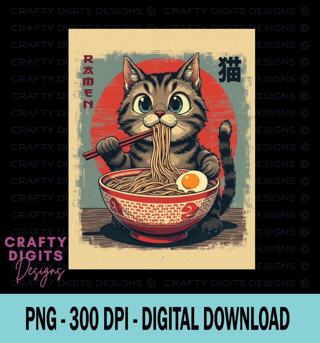 Kawaii Cat Ramen PNG: Funny Anime Graphic (digital Download) - Etsy
