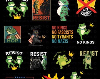No Kings Portland Frog Resist PNG Bundle, Political Meme Digital Download