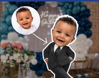 Custom Baby Photo Cutout, Personalized Birthday Party Decor, Big Head Baby Standee Digital Download, Custom Face Cutout