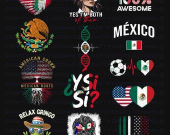 Paquete PNG Orgullo Mexicano, Bandera de México PNG, Camiseta Herencia Mexicana, Gráficos Patrióticos de México, Paquete Herencia Mexicano-Americana, 13 Archivos PNG