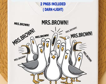 PNG personalizado con nombre de gaviota, gaviotas divertidas y personalizadas para profesores, camiseta para el último día de clases, regalos para la semana de agradecimiento a los profesores (descarga digital).