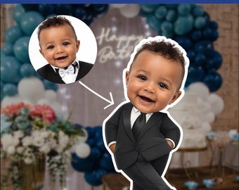 Custom Baby Photo Cutout, Personalized Birthday Party Decor, Big Head Baby Standee Digital Download, Custom Face Cutout